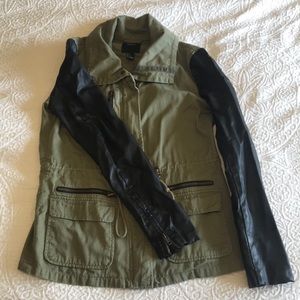 Forever 21 army jacket with faux leather sleeves